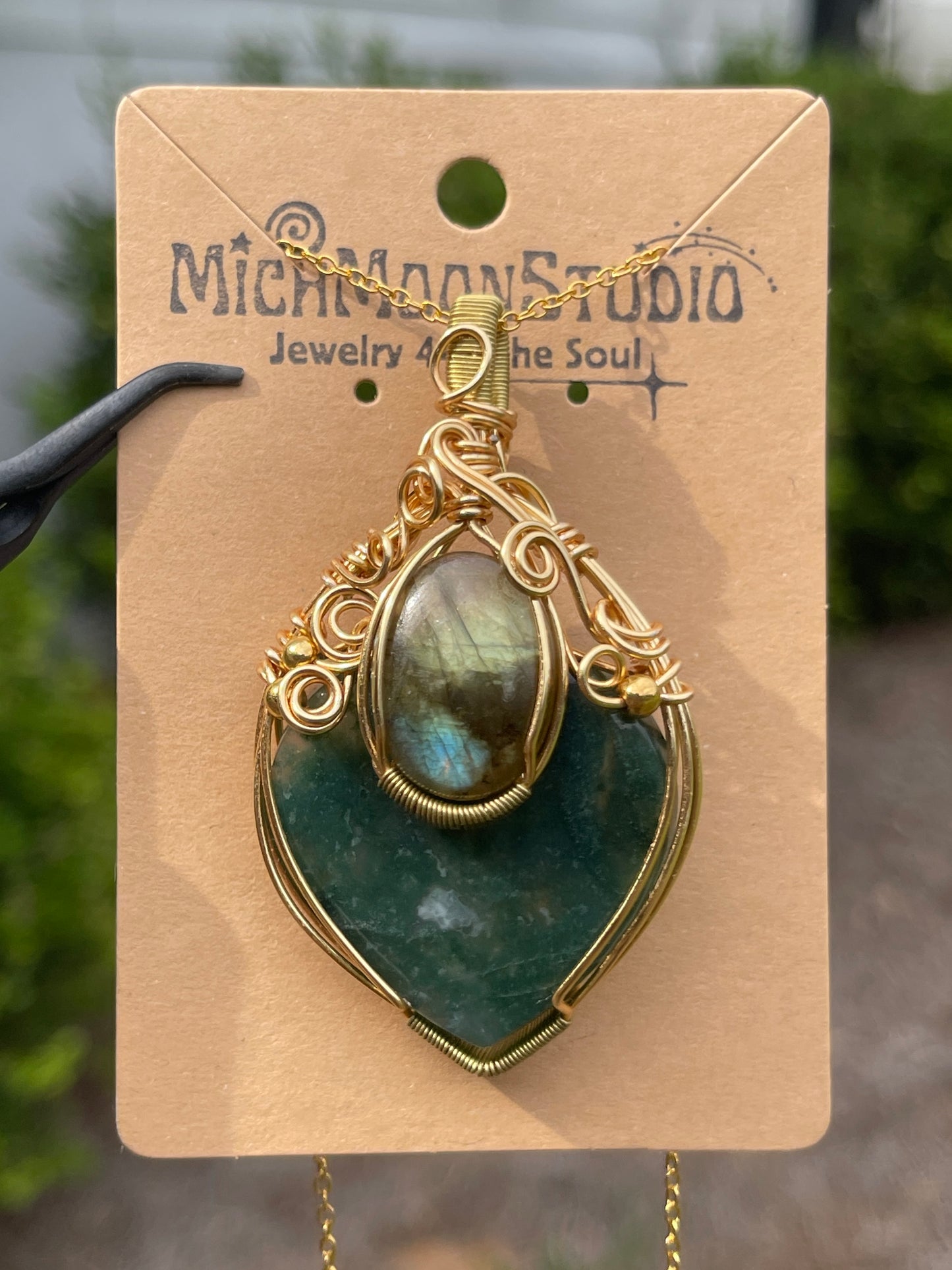 Labradorite + Moss Agate Pendant
