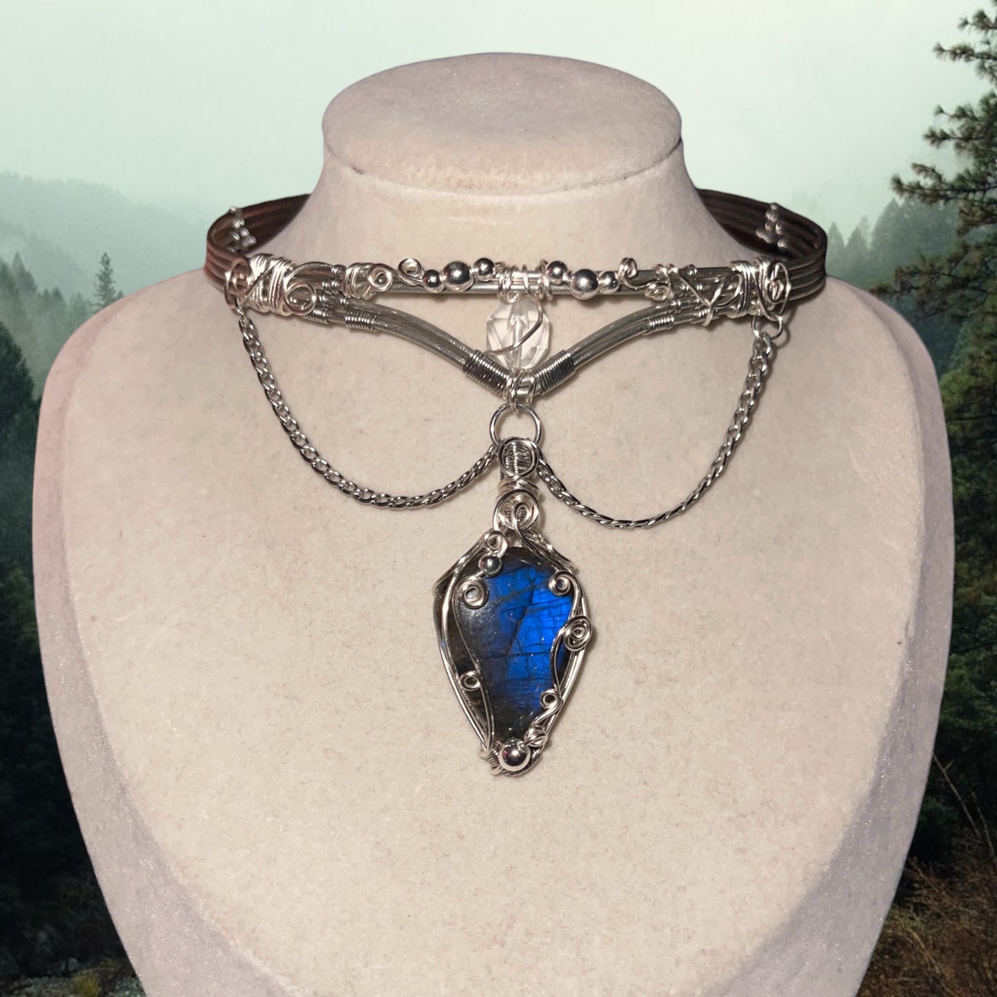High Priestess Woven Labradorite Choker w/ Clear Quartz Amplifyer