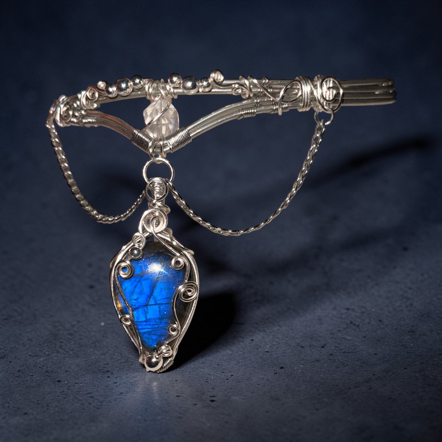 High Priestess Woven Labradorite Choker w/ Clear Quartz Amplifyer