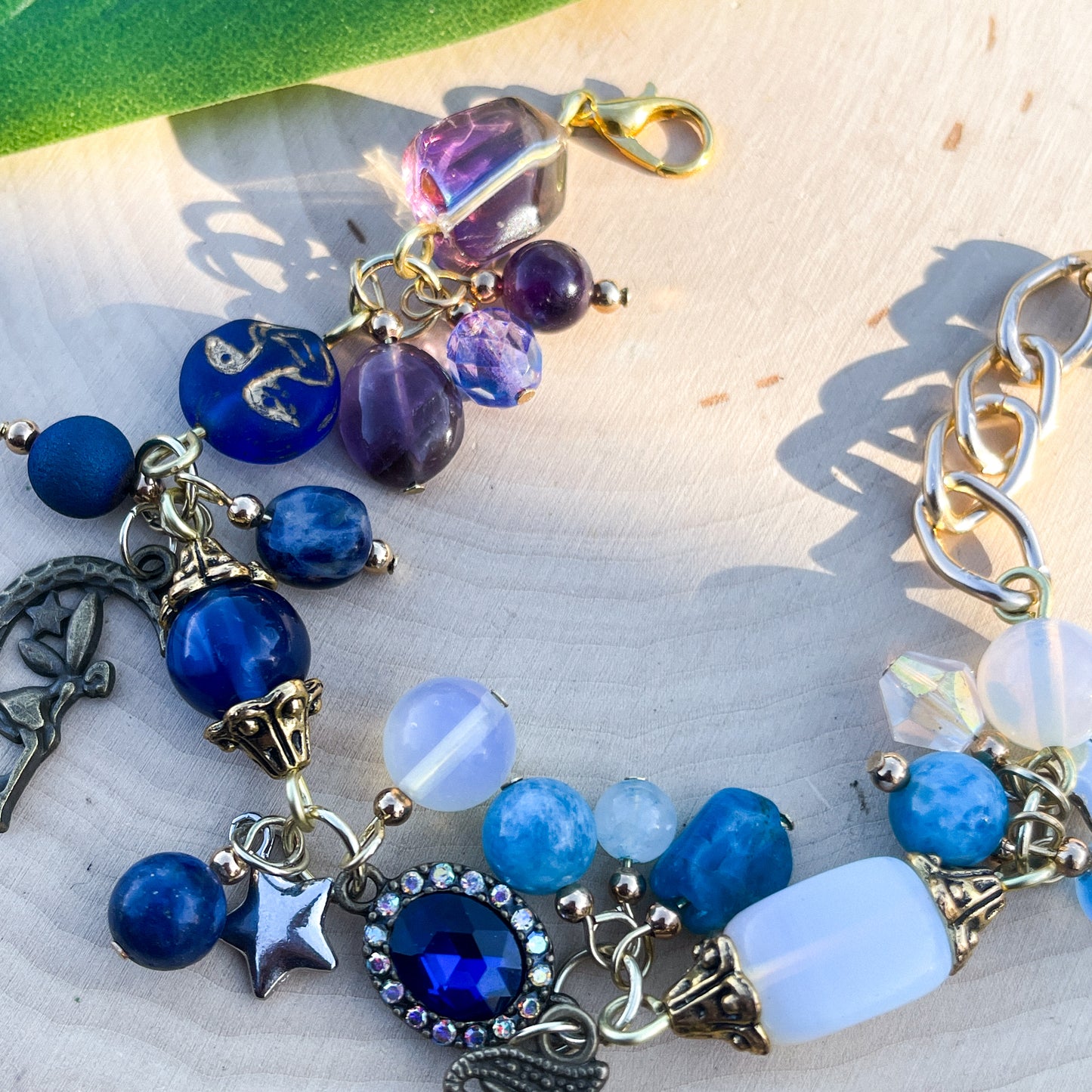 Opalite, Amethyst + Lapis Lazuli Whimsigoth Charm Bracelet 🩵