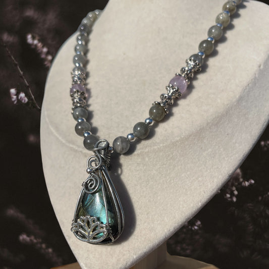 Shanti • Labradorite Lotus Flower Necklace