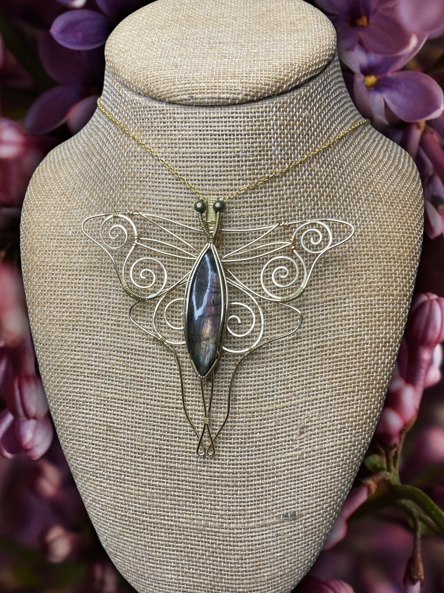 Labradorite Luna Moth Pendant