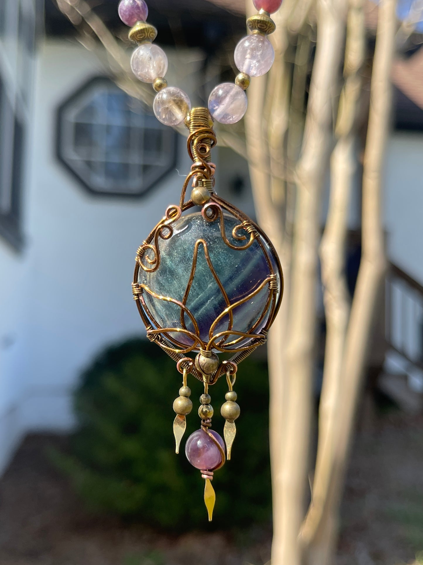 Indira • Rainbow Fluorite, Lepidolite, Shattuckite + Lilac Amethyst Necklace