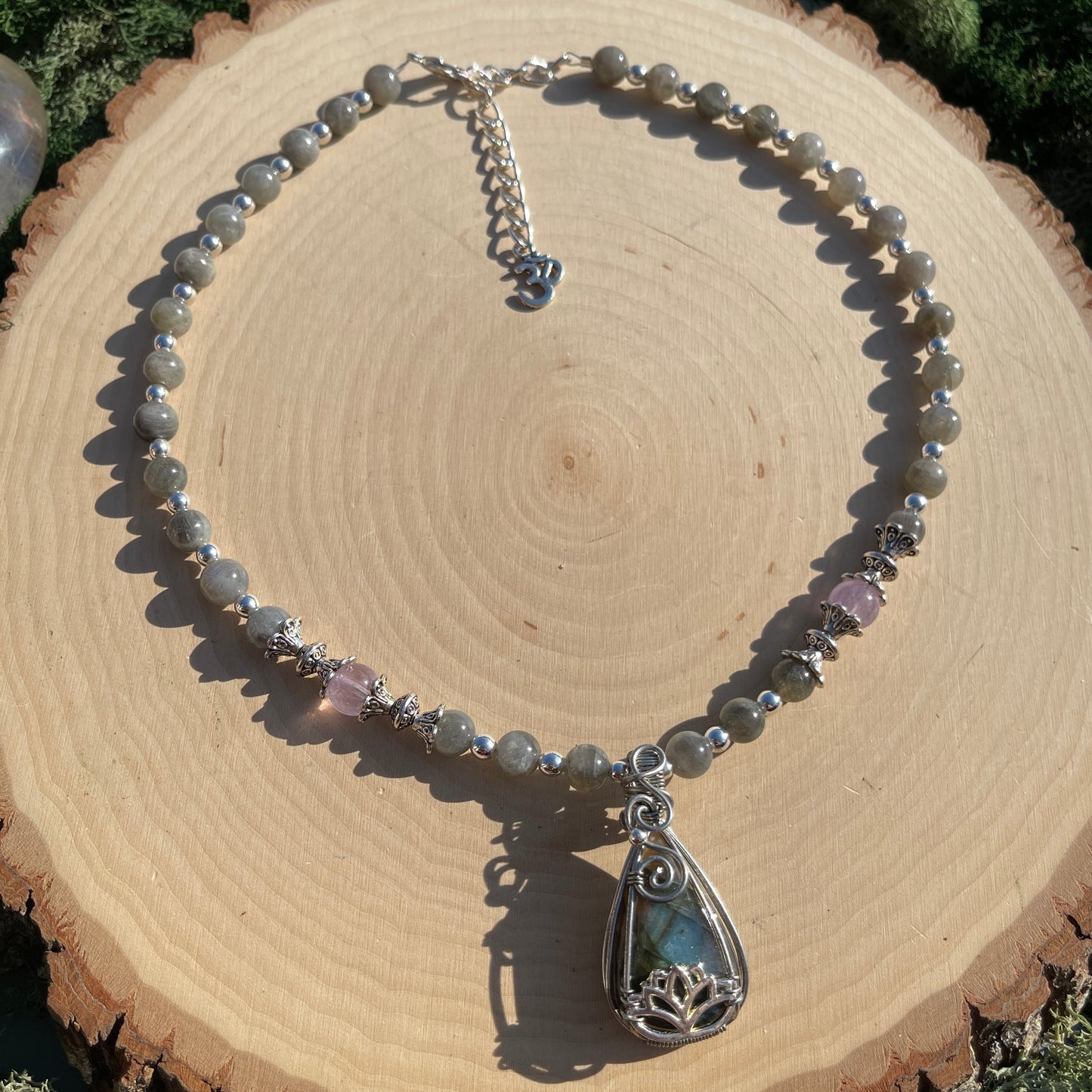 Shanti • Labradorite Lotus Flower Necklace