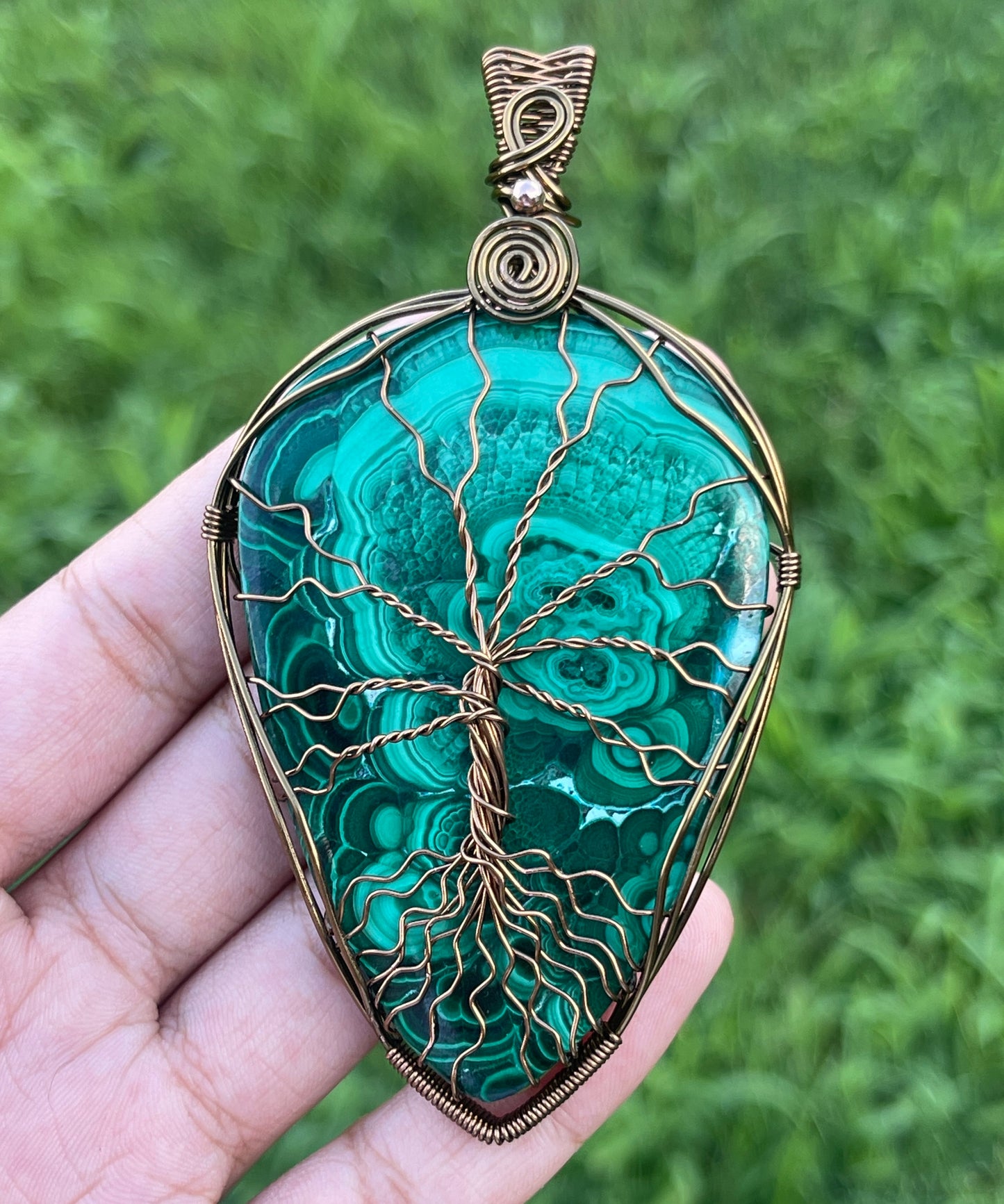 Rare XL Malachite Tree of Life Pendant