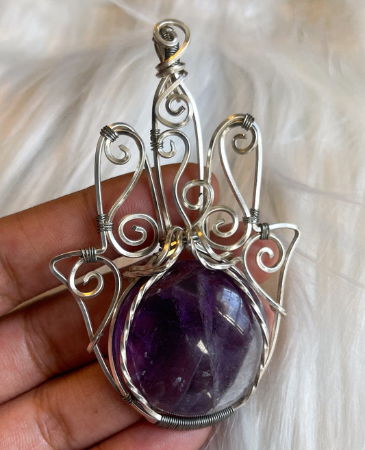 XL Amethyst Hamsa Hand Pendant