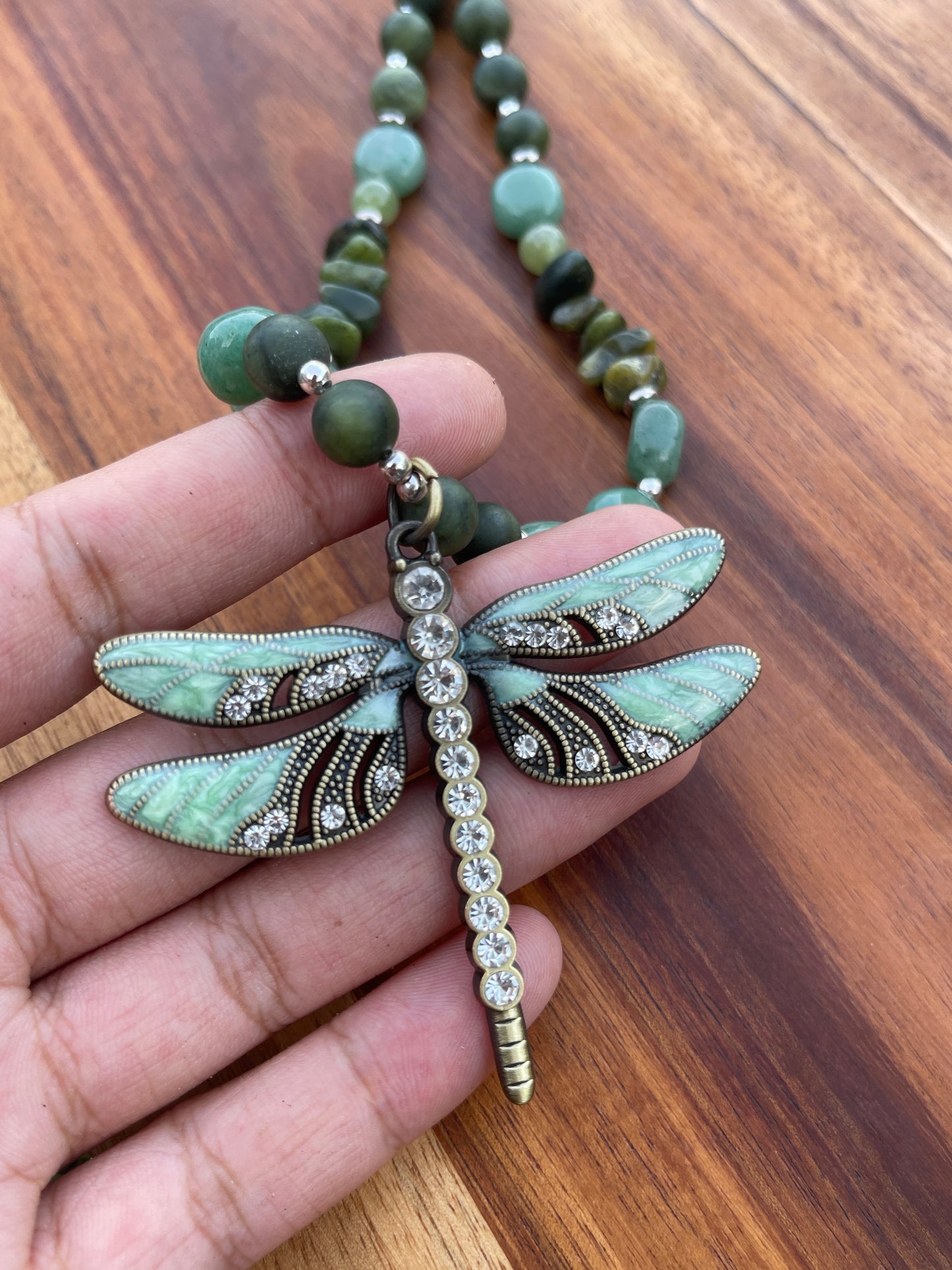 Willow • Green Aventurine + Jade Dragonfly Necklace