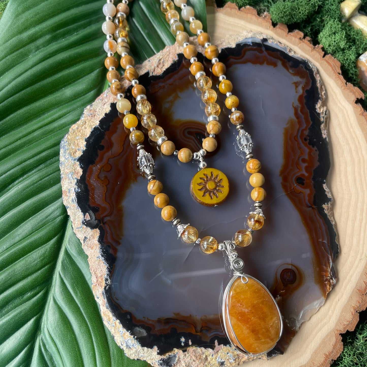 Golden Hour • Heliodor Aquamarine, Citrine + Petrified Wood Set