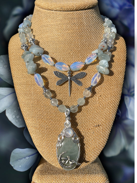 Marina • Aquamarine, Opalite + Moonstone Necklace Set