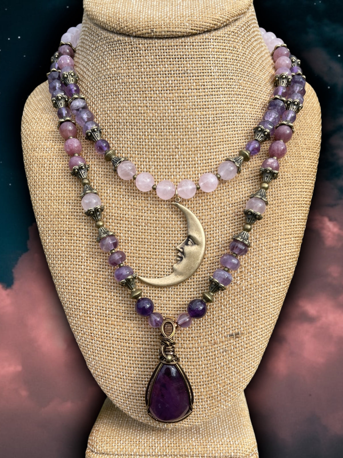 Ethereal Dusk • Ametrine, Lepidolite, Amethyst & Rose Quartz Necklace Set