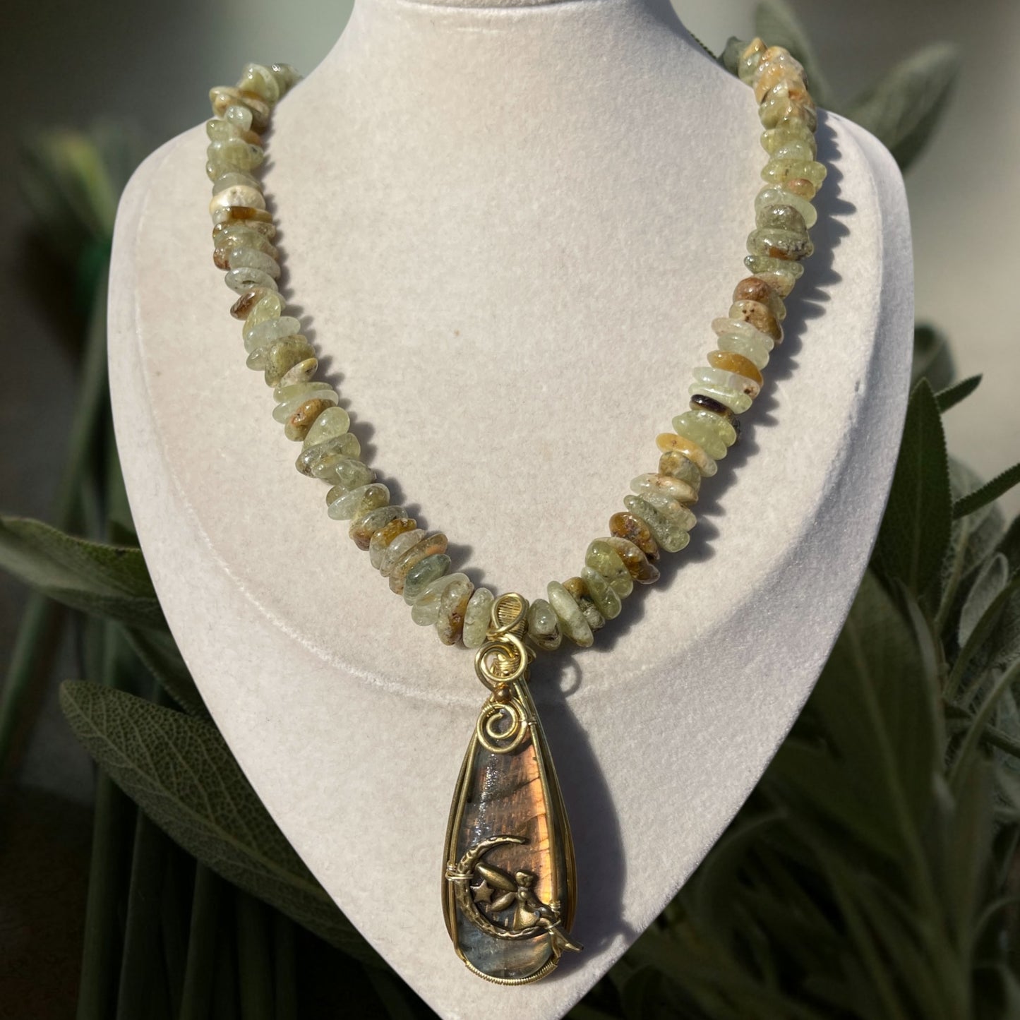 Tinker • Green Garnet + Labradorite Fairy Necklace