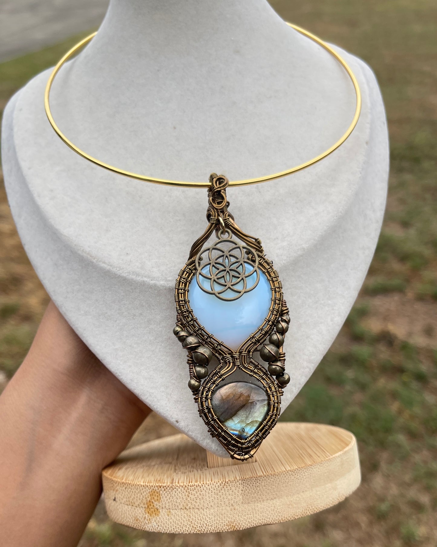 Opalite x Labradorite Woven Seed of Life Necklace