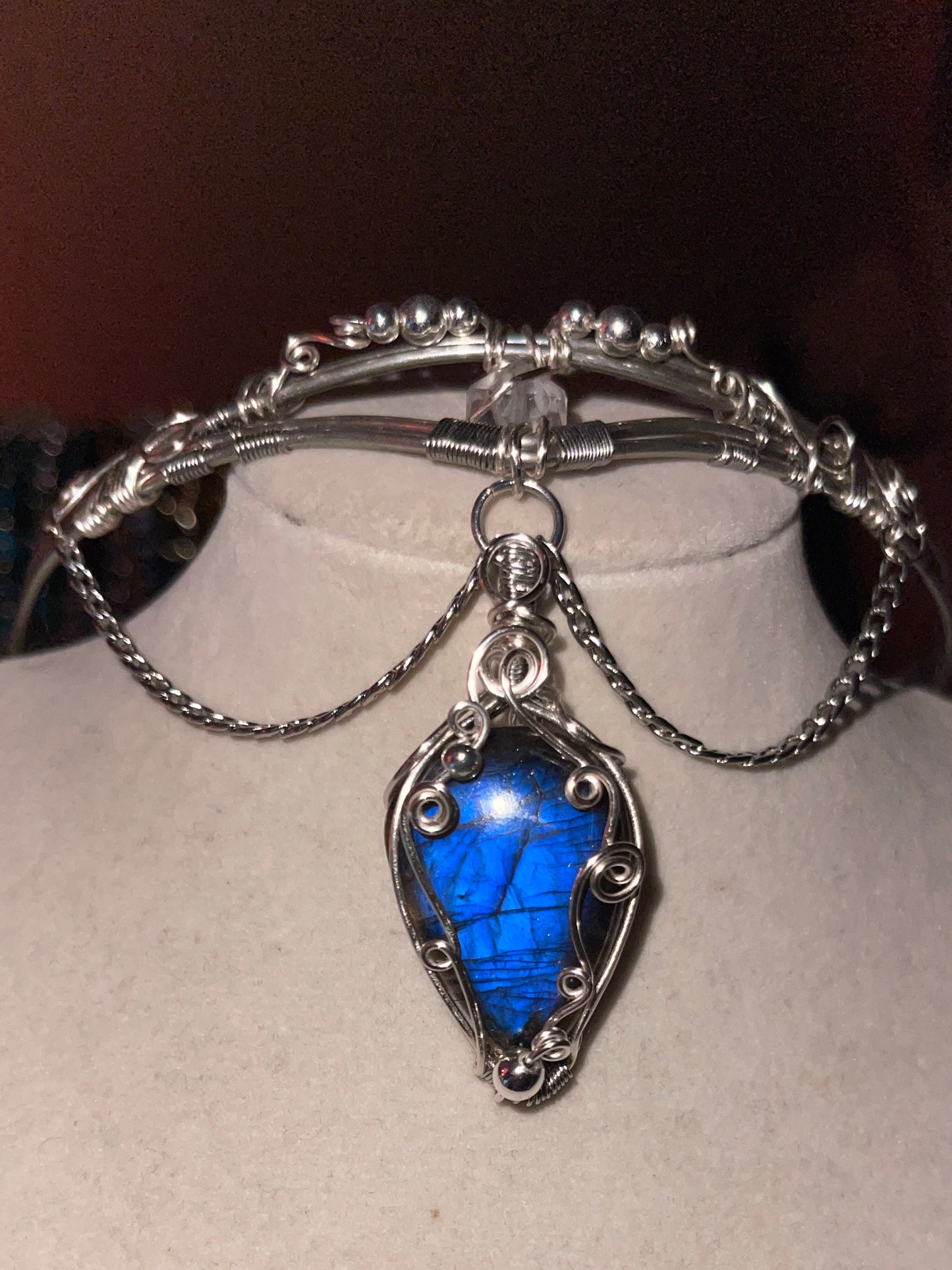 High Priestess Woven Labradorite Choker w/ Clear Quartz Amplifyer