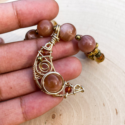 Dawn • 10mm Celestial Sunstone + Citrine Moon Necklace