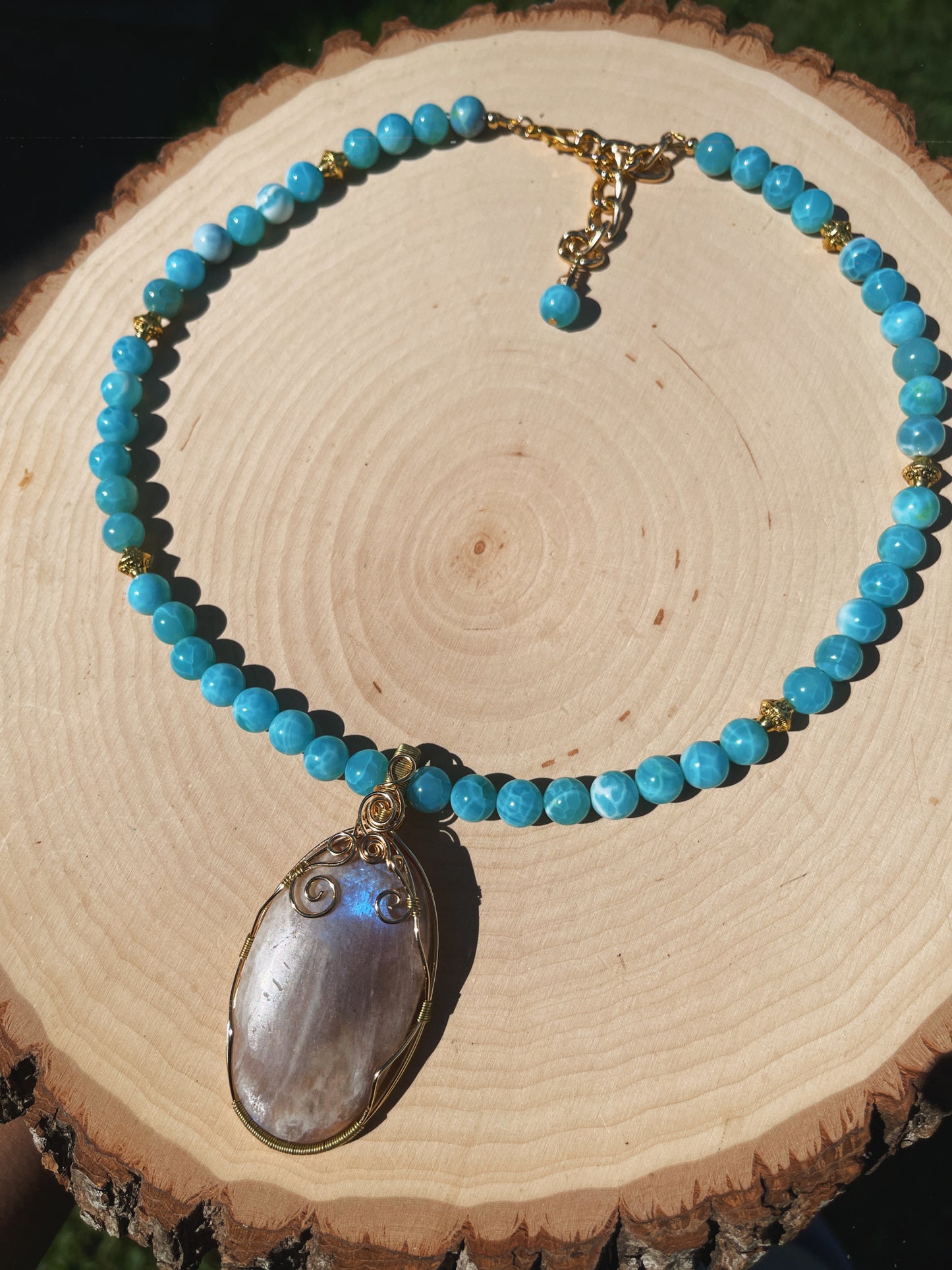 Belmorite Moonstone + AA Larimar Necklace
