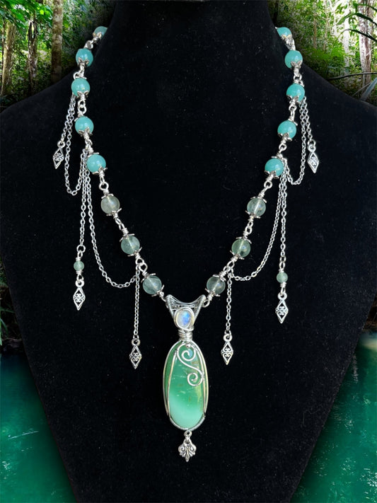Siren • Chrysoprase, Fluorite & Amazonite Chandelier Necklace
