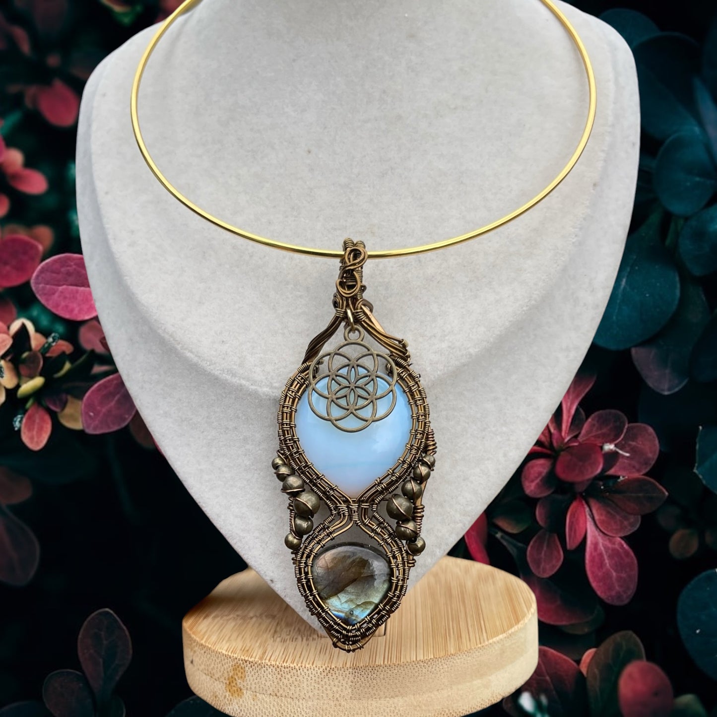 Opalite x Labradorite Woven Seed of Life Necklace