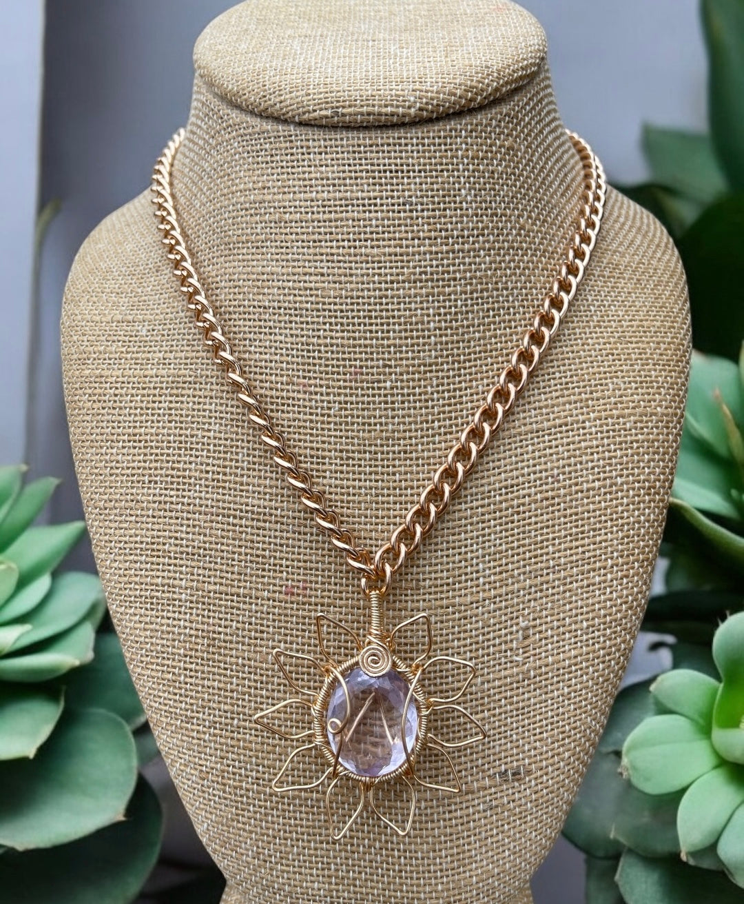 AA Faceted Lilac Amethyst “Golden Bloom” Necklace