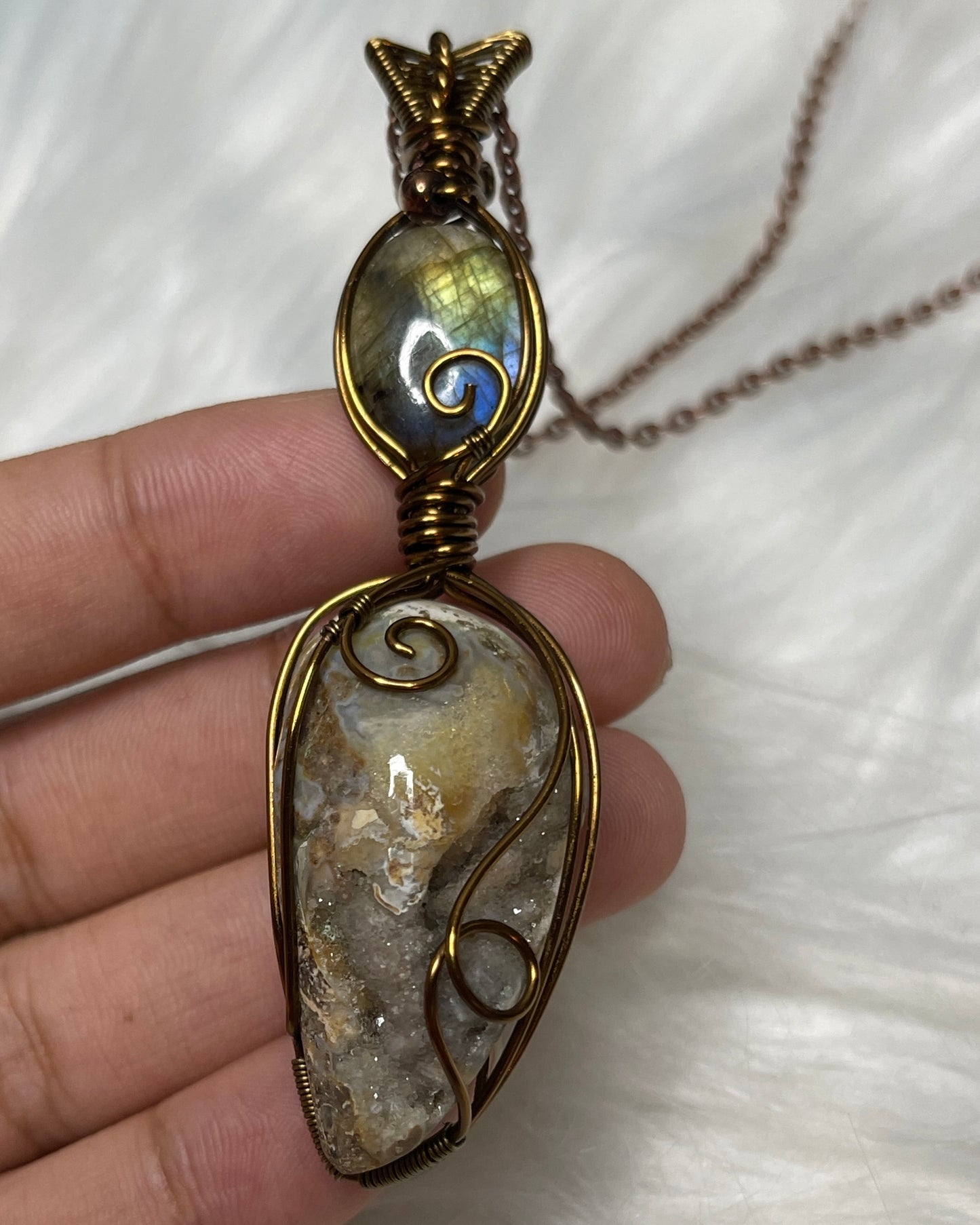 Druzy Seashell + Labradorite Pendant
