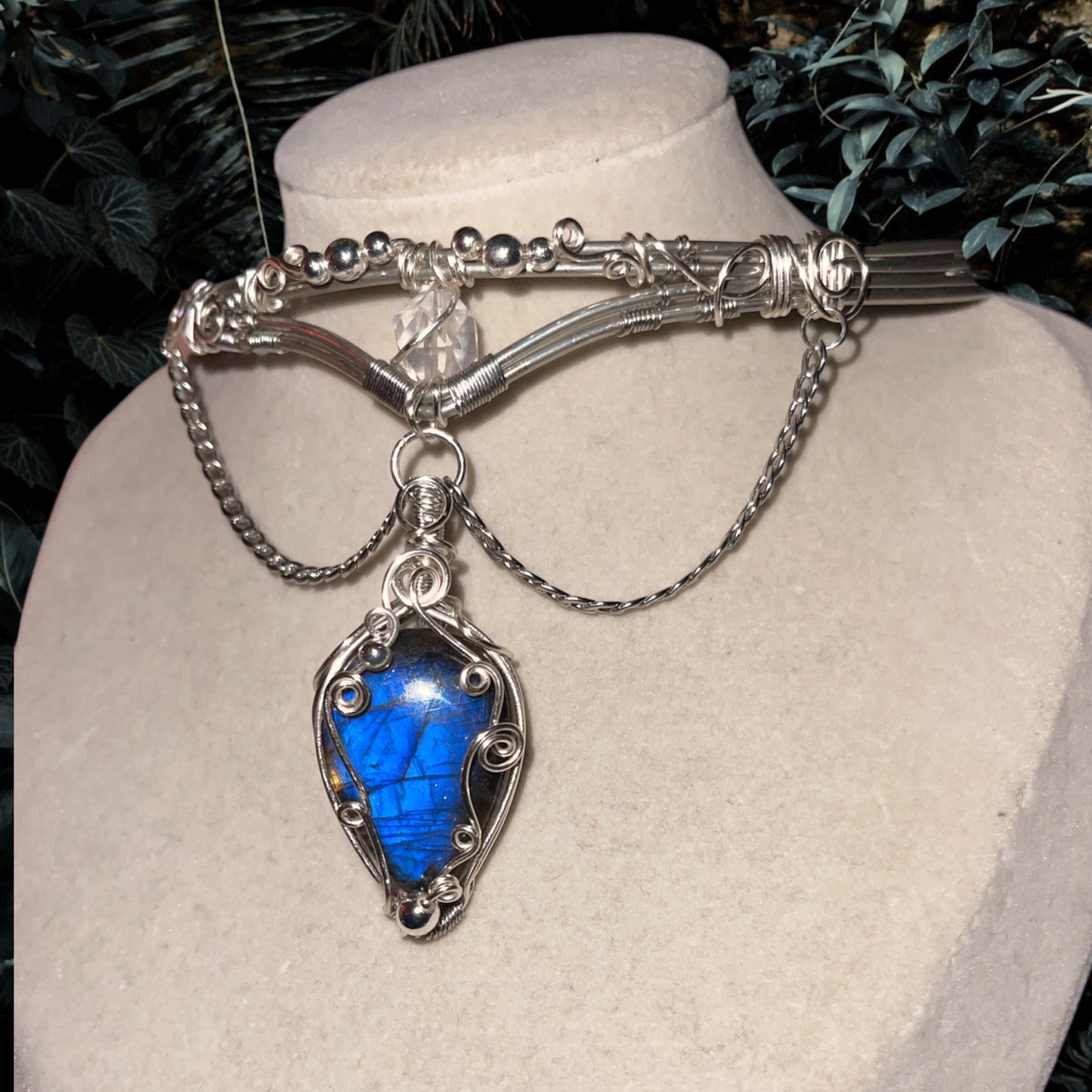High Priestess Woven Labradorite Choker w/ Clear Quartz Amplifyer