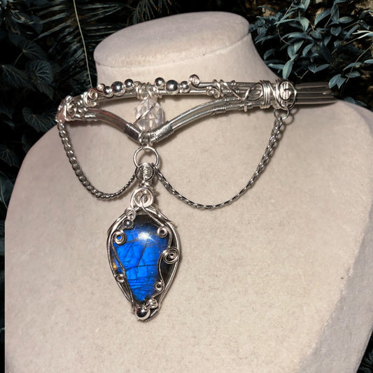 High Priestess Woven Labradorite Choker w/ Clear Quartz Amplifyer