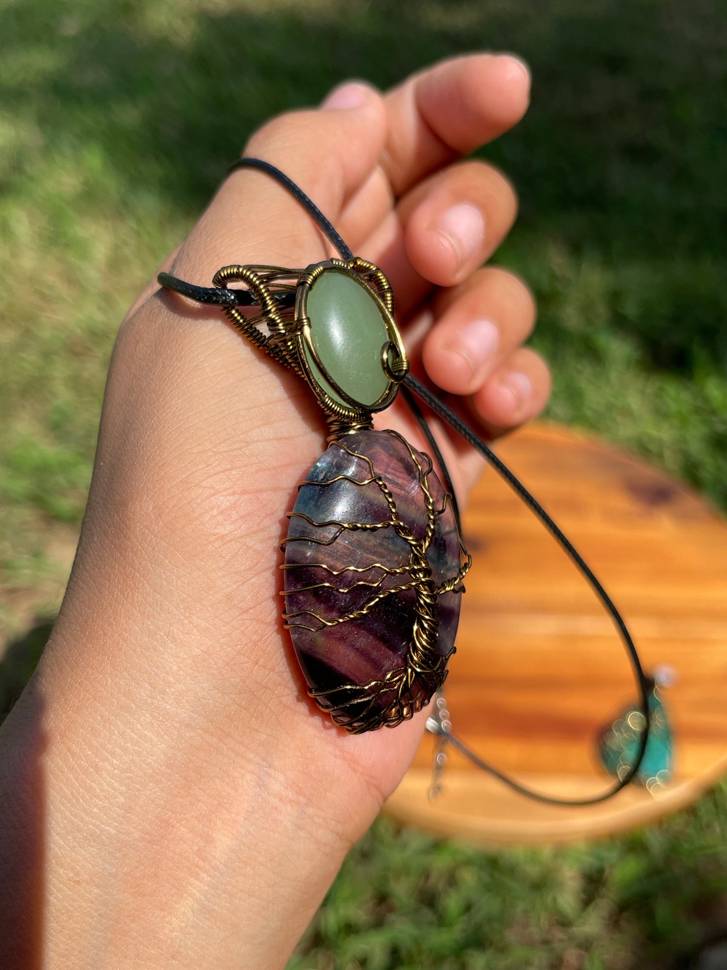 Fluorite + Green Aventurine Tree of Life Pendant