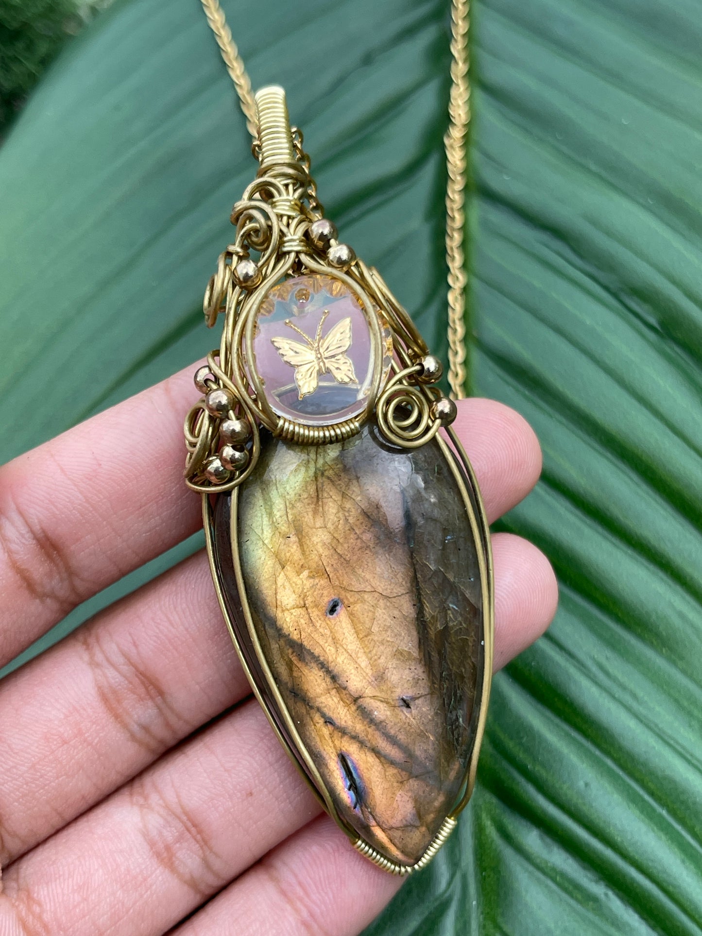 XL Golden Butterfly Labradorite Pendant
