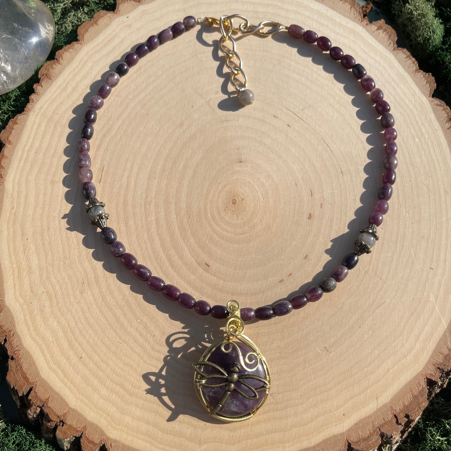 Mina • Lepidolite + Amethyst Dragonfly Necklace
