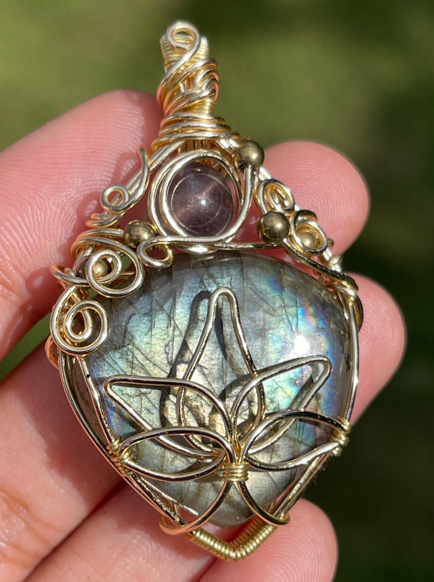 Fallyn • Labradorite, Fluorite, Jade + Mossy Agate Lotus Flower Necklace