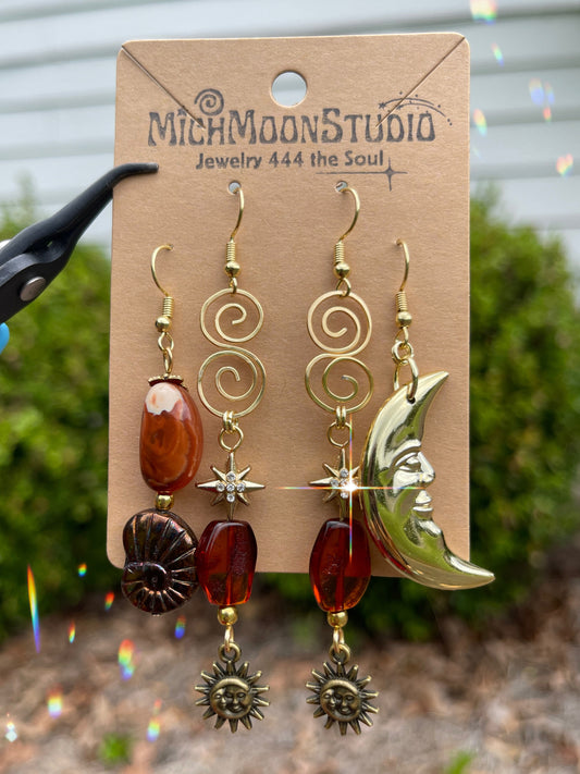 Carnelian Agate + Amber Earrings Set