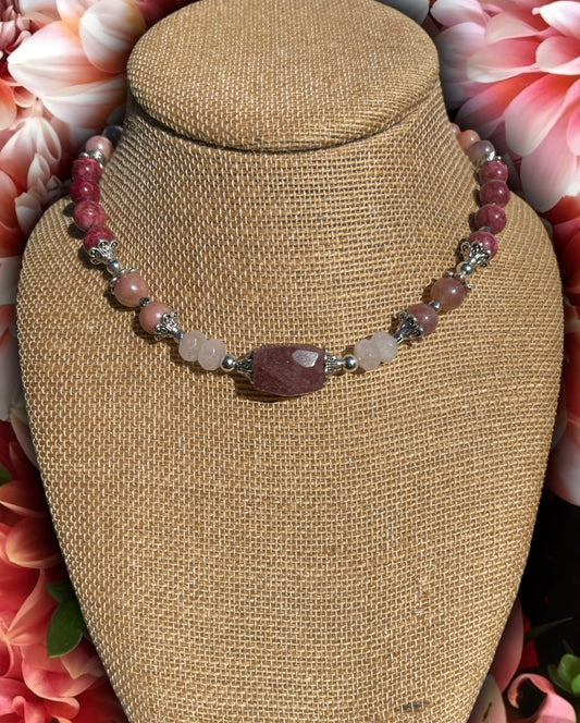 Evie • Strawberry Quartz, Brick Magnesite + Rose Quartz Choker