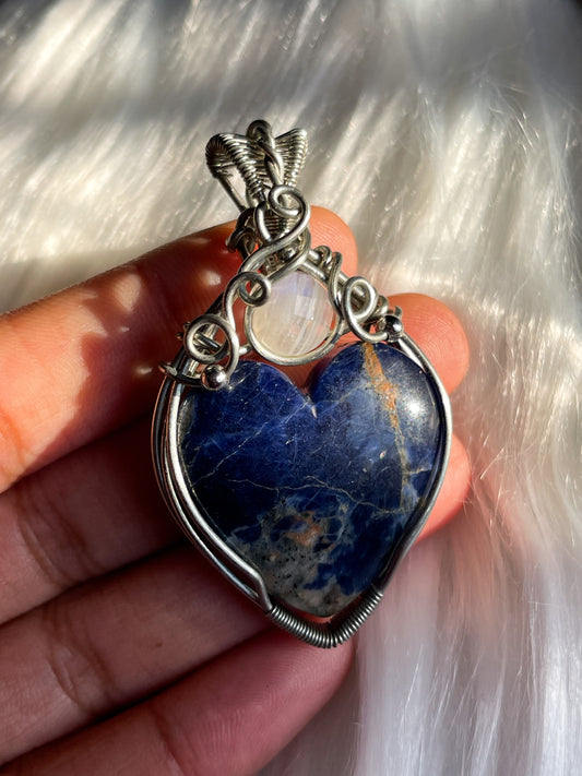 Heart Shaped Sodalite + Moonstone Pendant