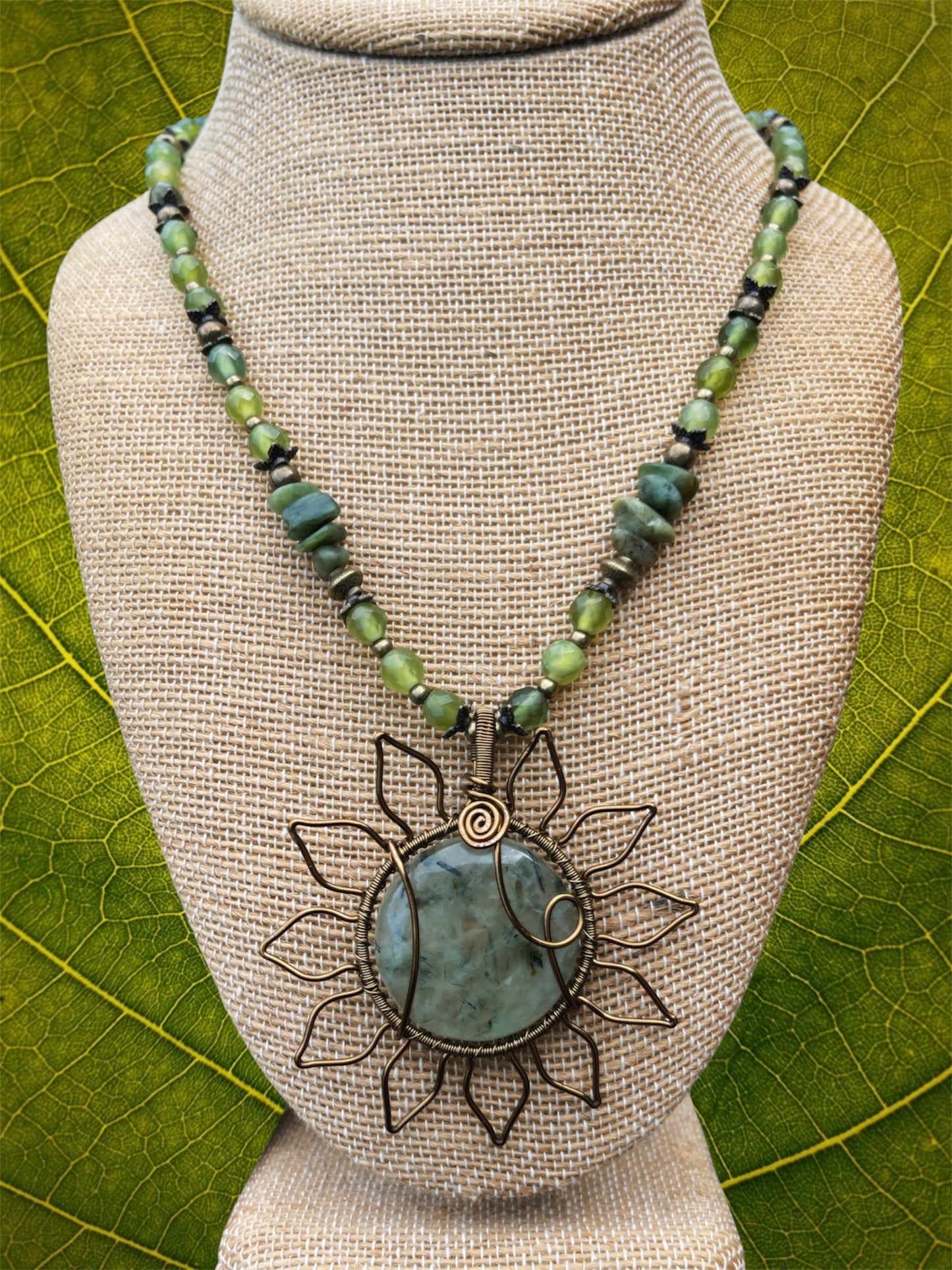 Grounded Moment • Prehnite, Jade + Green Garnet Flower Necklace