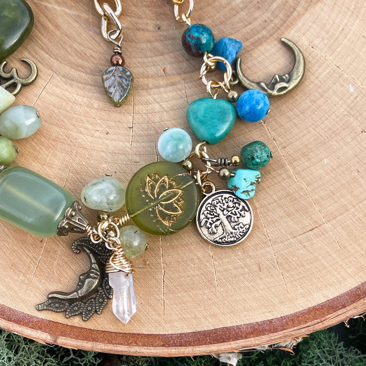 February • Mako Island 🌿 Jade, Prehnite, Turquoise, Larimar, Blue Apatite + Quartz Charm Bracelet
