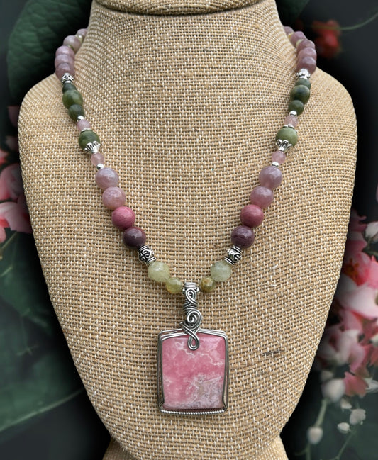 Haim • AA Rhodochrosite, Madagascar Rose Quartz, Prehnite + Jade Necklace
