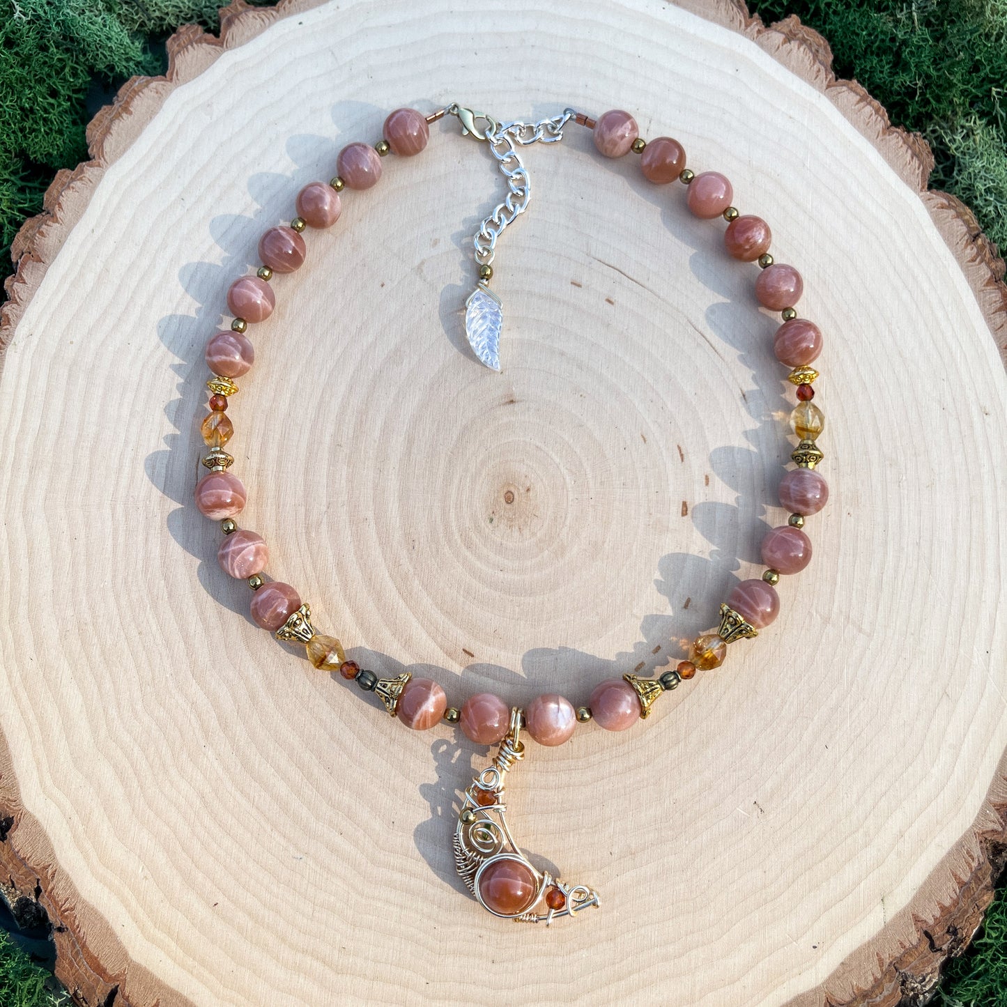 Dawn • 10mm Celestial Sunstone + Citrine Moon Necklace