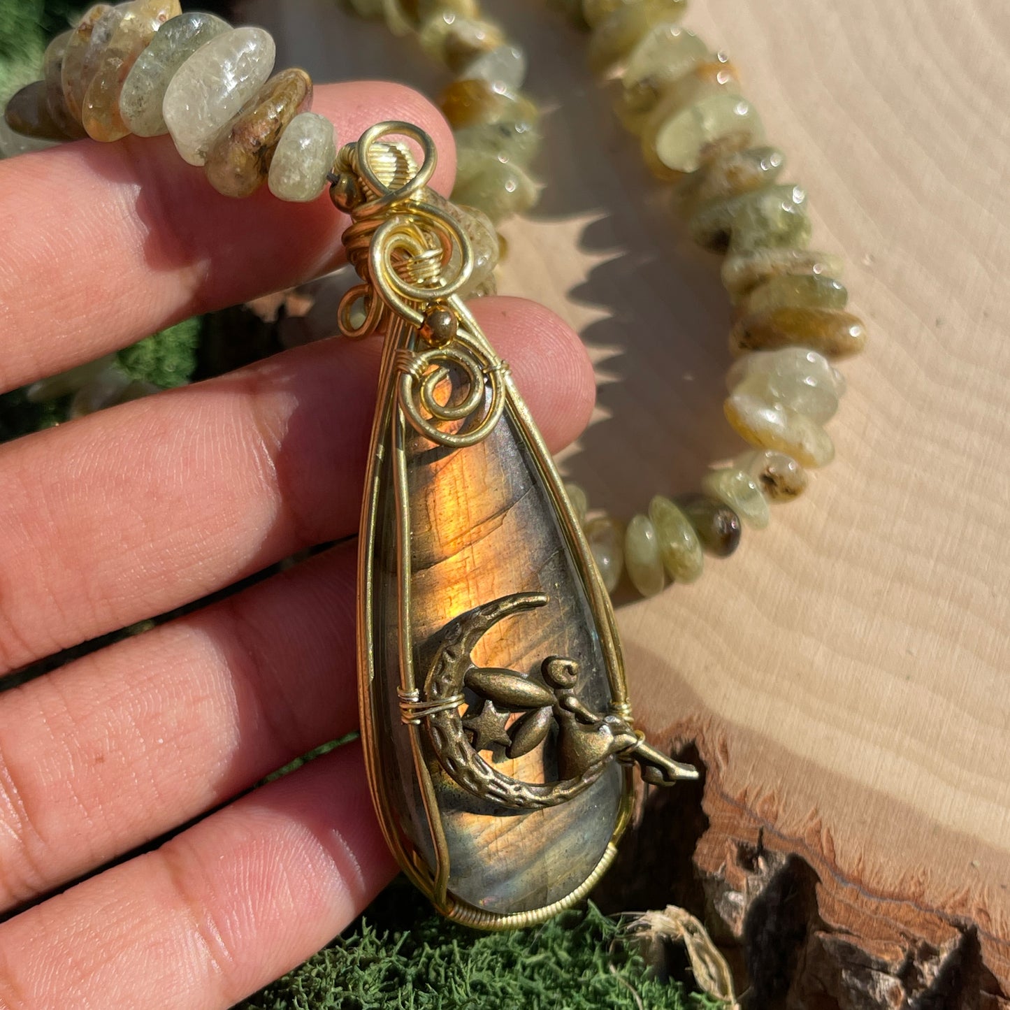 Tinker • Green Garnet + Labradorite Fairy Necklace