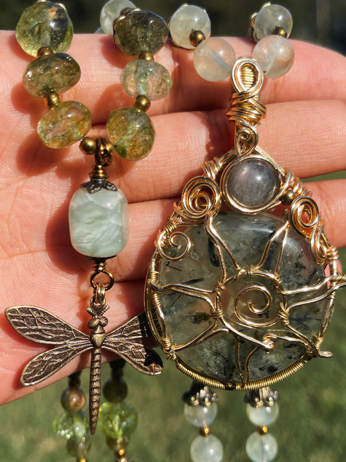 Solstice • Peridot, Prehnite + Green Garnet Necklace Seto