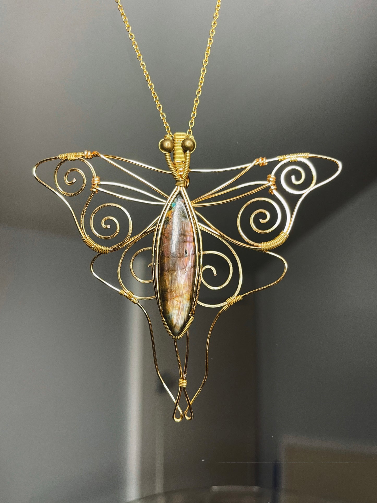 Labradorite Luna Moth Pendant