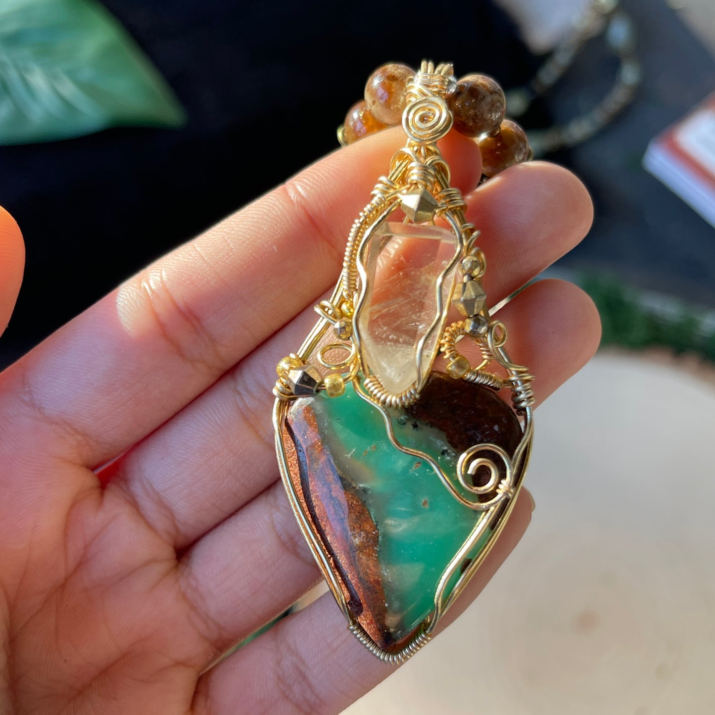 Arabella • Chrysoprase, Citrine + Green Garnet Necklace