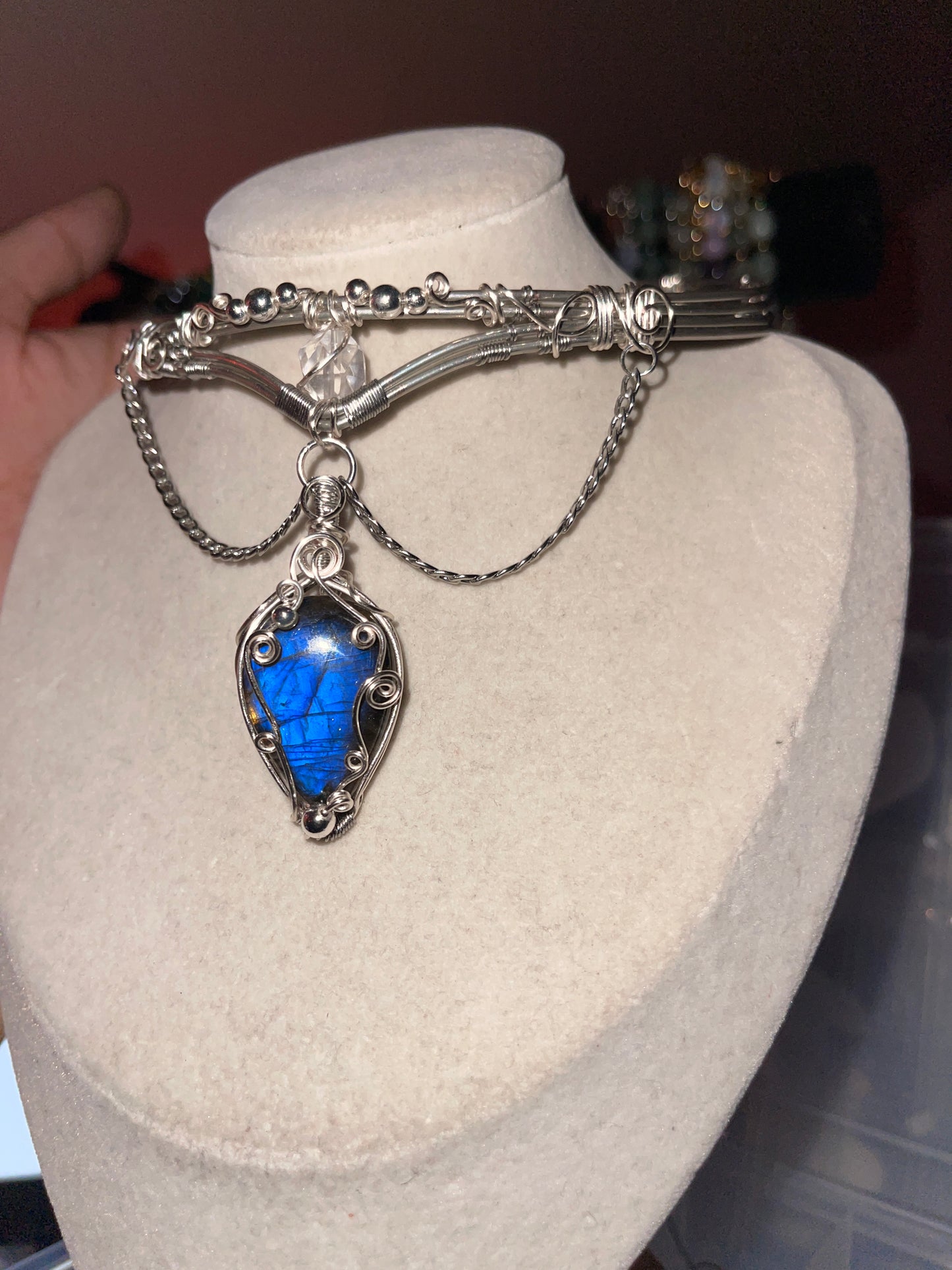 High Priestess Woven Labradorite Choker w/ Clear Quartz Amplifyer