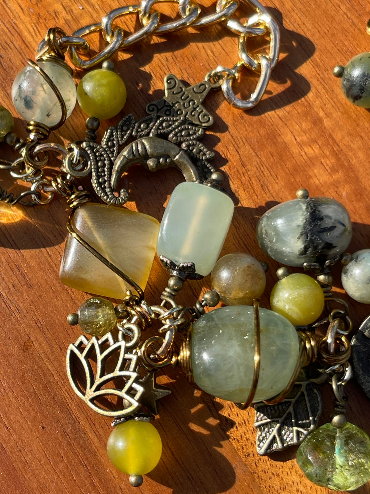 Clarion • Prehnite, Peridot + Jade Charm Bracelet