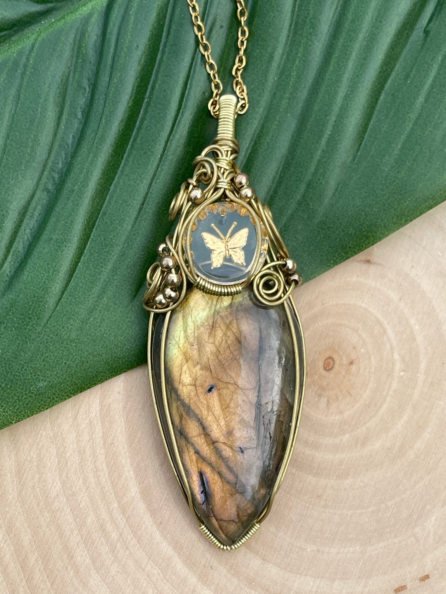 XL Golden Butterfly Labradorite Pendant