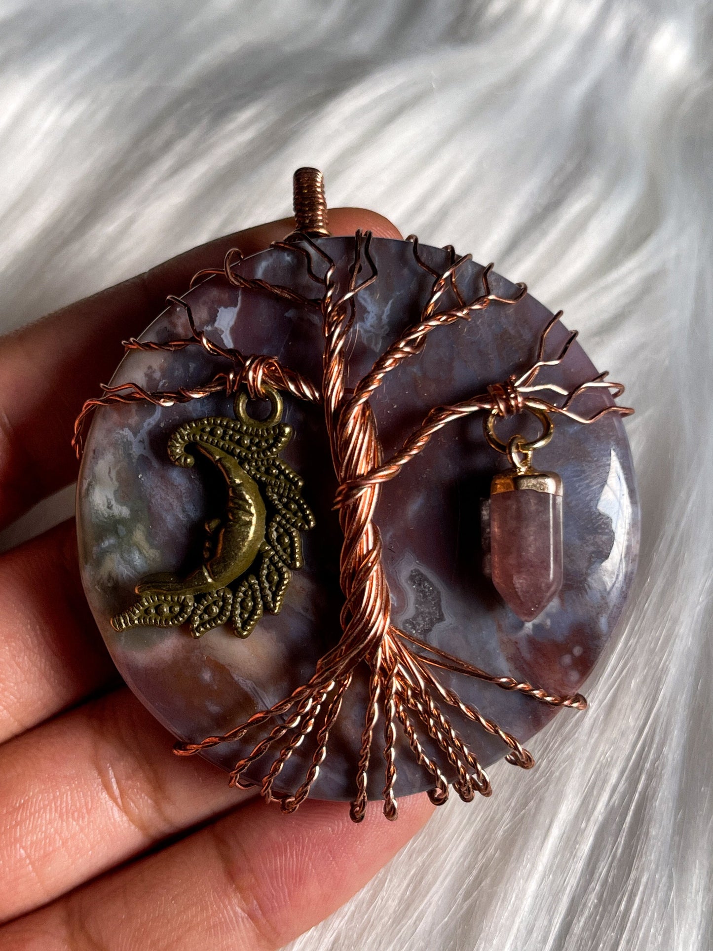 XL India Agate Tree of Life Charmed Pendant