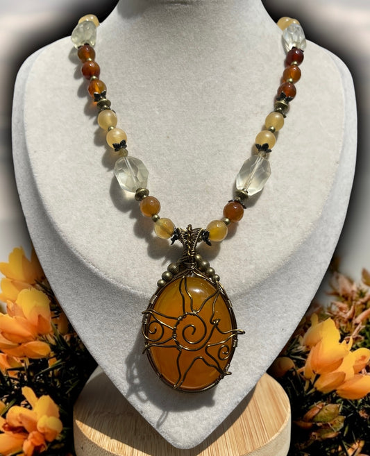 Honey Agate, Amber + Citrine Sunshine Necklace