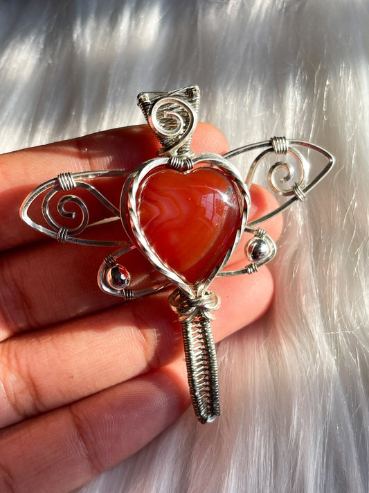 Dragonfly Carnelian Heart Pendant