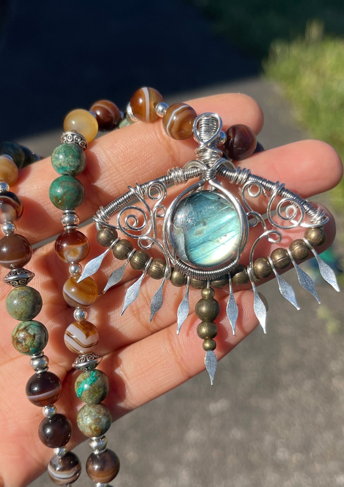 Eye of the Mystic • Labradorite, Botswana Agate + Shattuckite Necklace