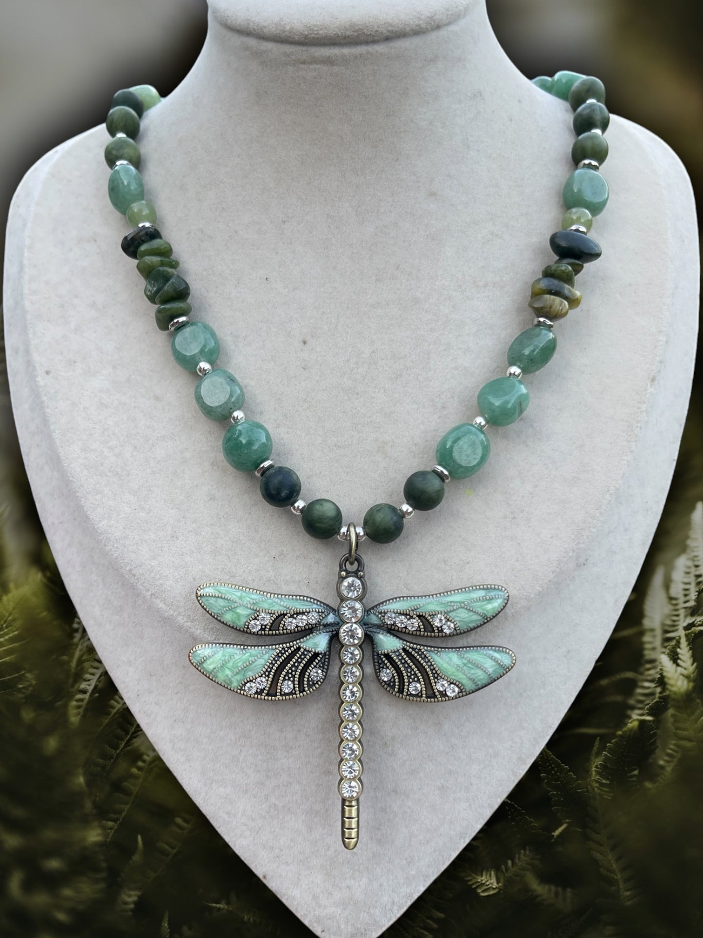 Willow • Green Aventurine + Jade Dragonfly Necklace