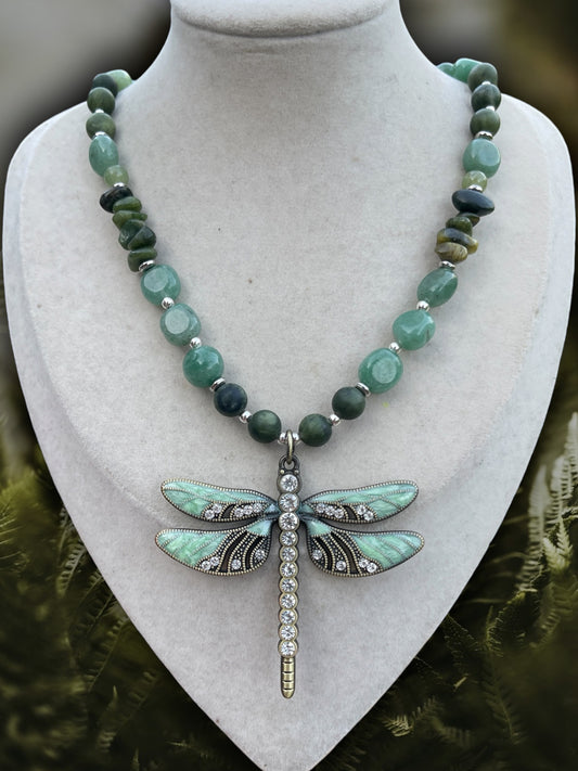 Willow • Green Aventurine + Jade Dragonfly Necklace