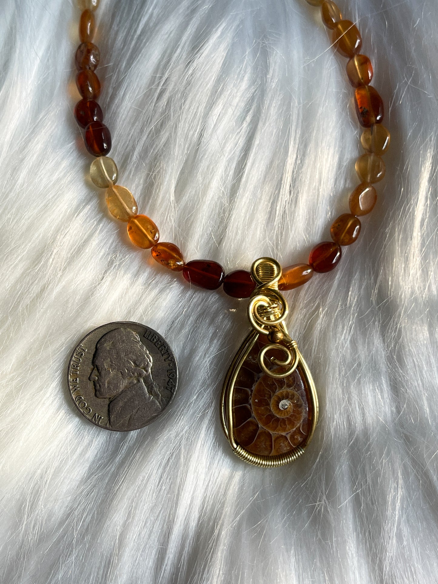Ammonite Fossil + Hessonite Garnet Choker
